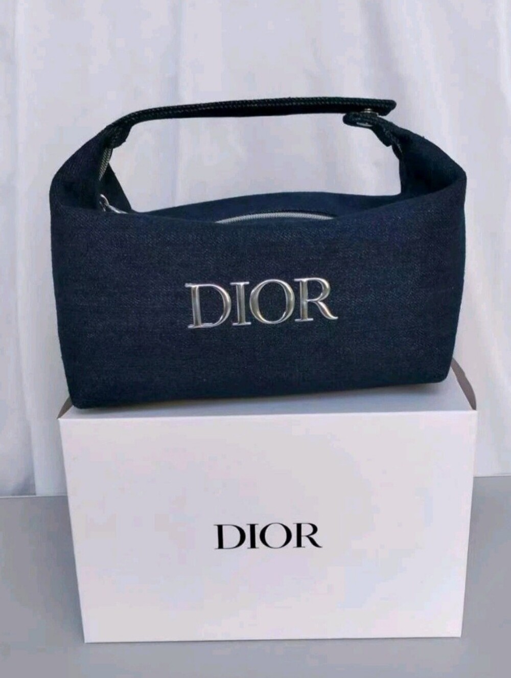 Dior Dark Blue Canvas Toiletry Pouch with Silver Logo